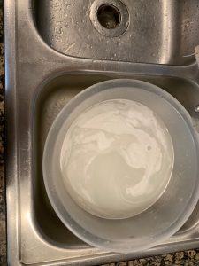 I saved water from washing rice and watered the plants. 