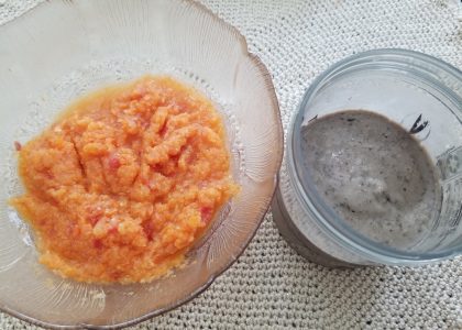 #2023missionimpossible This is what I have for breakfast most of the time - detox smoothie with apple, fresh squeezed lemon juice, green cabbage, carrots, homemade tomato sauce, and olive oil and black bean smoothie. It may not look that appetizing (and not the best picture of them either :p) but they are surprisingly yummy! ;)