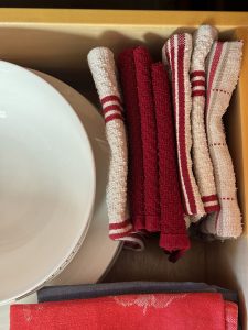 We use kitchen towels instead of wasteful paper towels. 