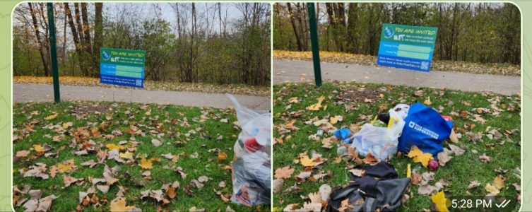 I went to the park near downtown to pick up some garbage. It took me very little time to fill the garbage bag. I noticed several tents set up around the park and felt sympathy for the homeless people who will have to struggle for survival through this winter.   